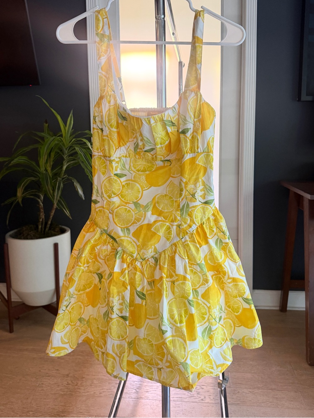Skies Are Blue Lemon Print Sleeveless Summer Dress